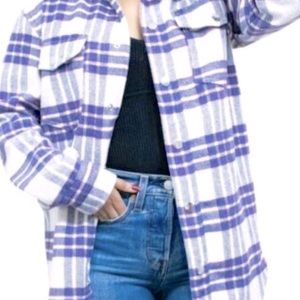 Joie, thick oversized flannel. White with blue and fushia/pink stripes